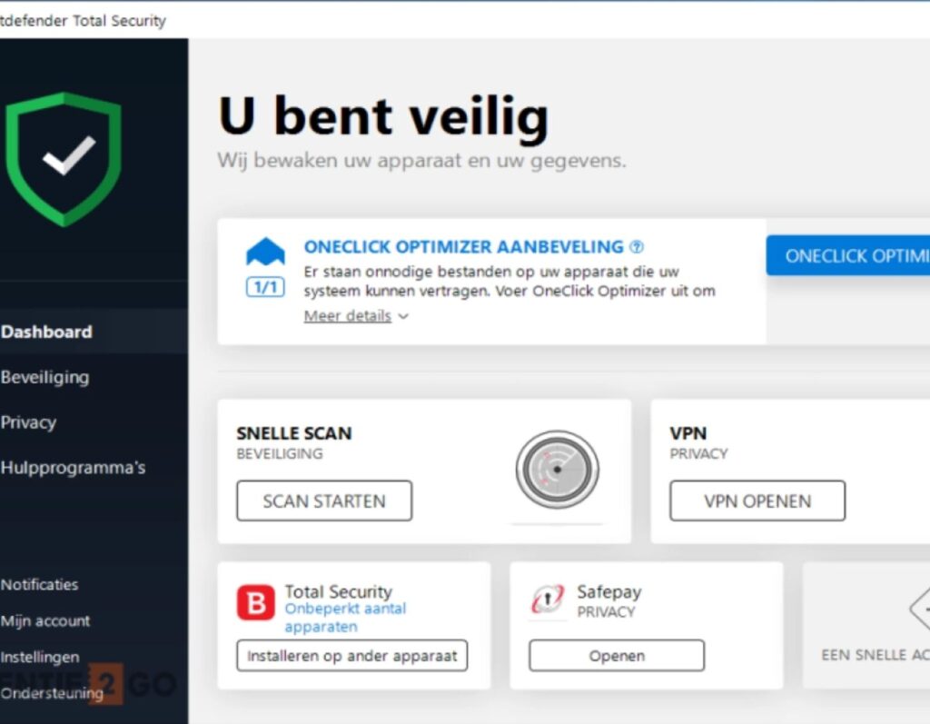 واجهة برنامج Bitdefender Total Security
