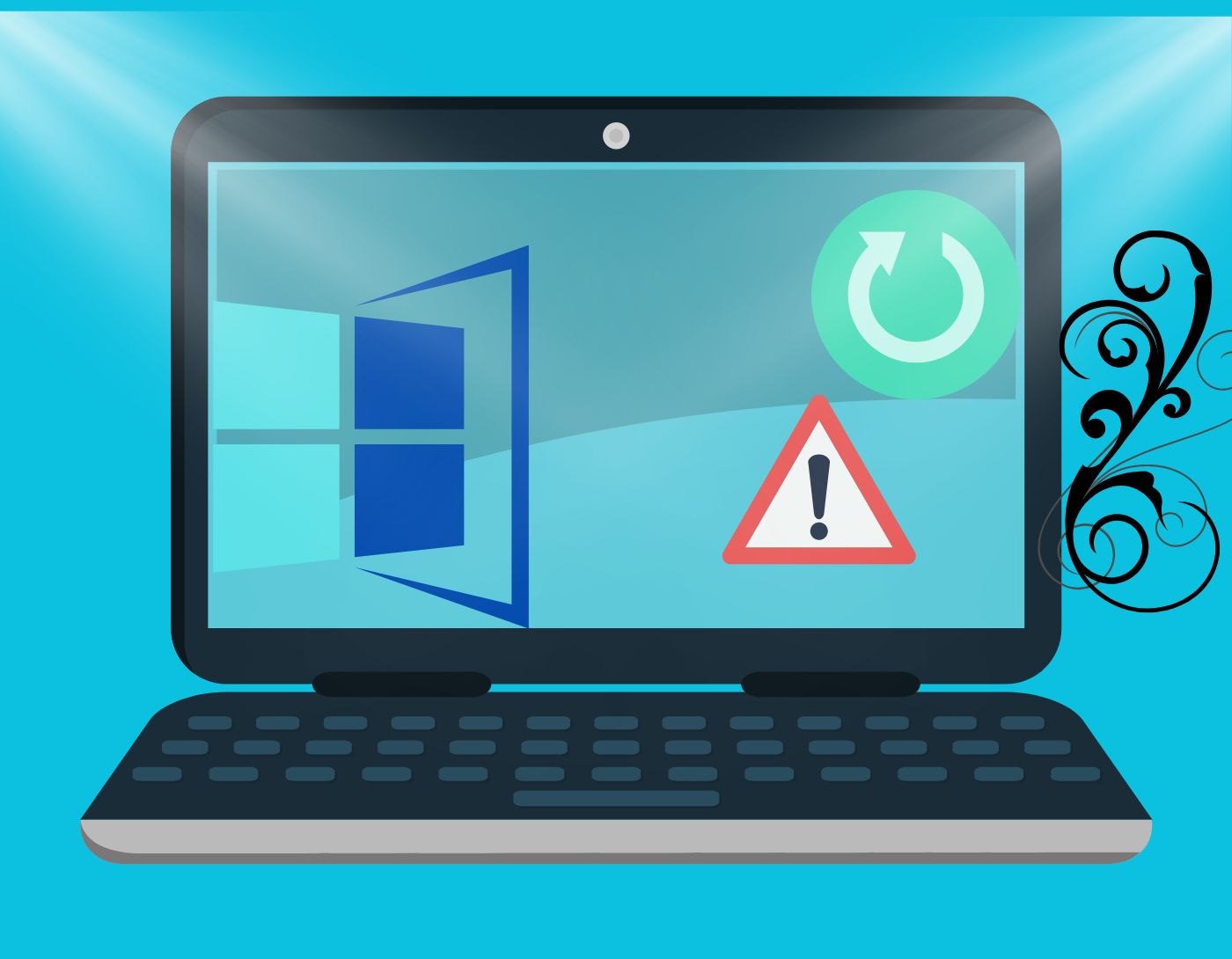 صورة لجهز كمبيوتر بداخله شعار ويندوز وعلامة اعادة التشغيل