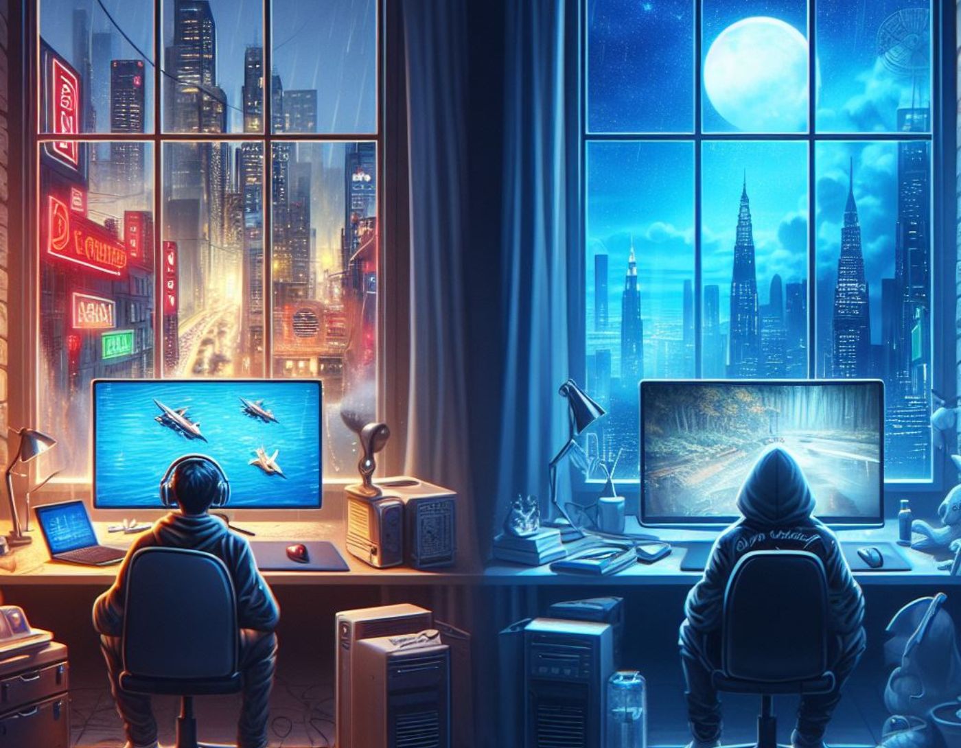 صورة لشخص يلعب على ويندوز 10 وشخص يلعب على ويندوز 11،أيهما أفضل في الأداء، ويندوز 10 مقابل ويندوز 11؟