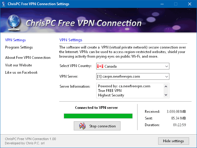 برنامج ChrisPC Free VPN Connection
