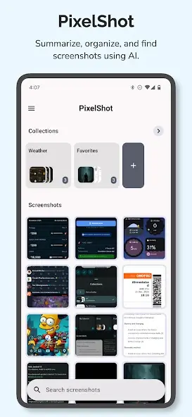 تطبيق AI Screenshot Finder PixelShot